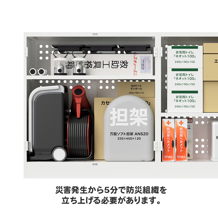 災害発生から5分で防災組織を立ち上げる必要があります。