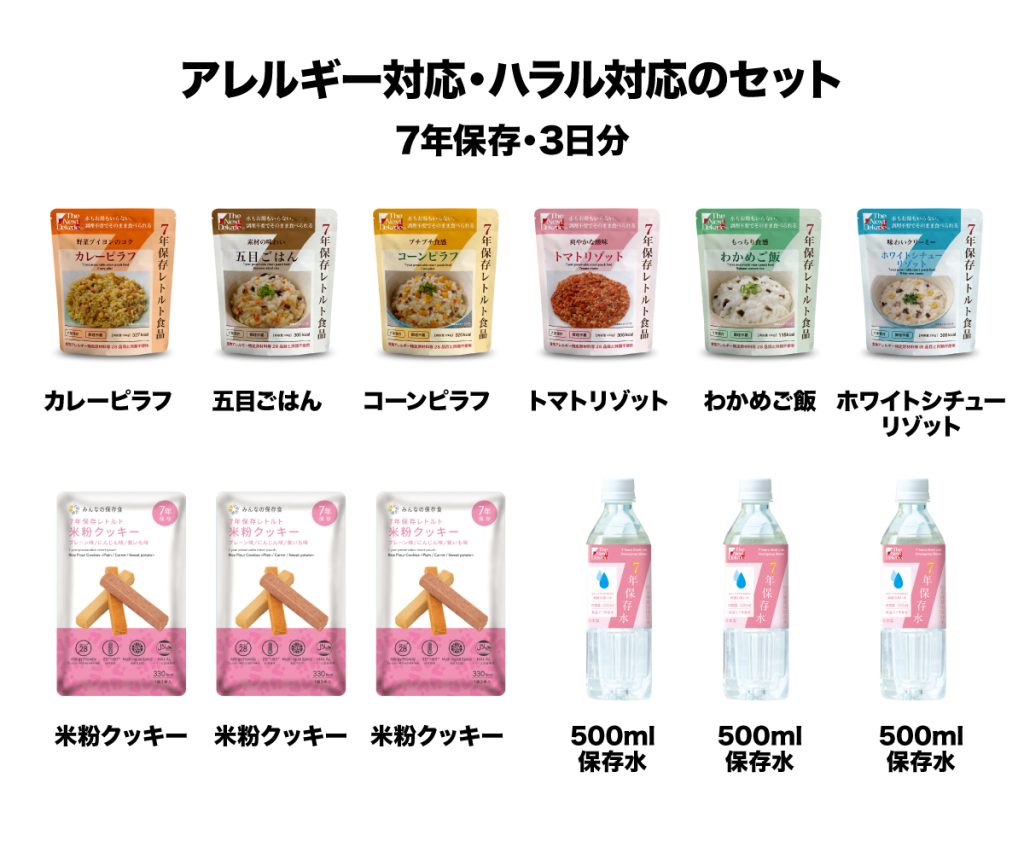 アレルギー対応・ハラル対応セット　7年保存3日間分